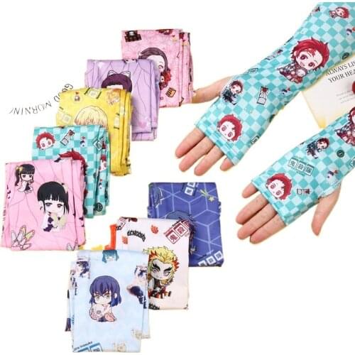 Cute Anime Ghost Slayer Ice Sleeve Sun Protection Sleeve Outdoor Riding Men and Women Sports Knitted Sleeve Cosplay Anime 2021
