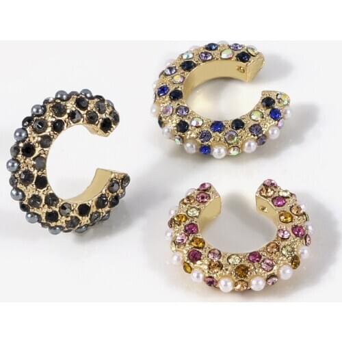 Fashion Bohemia Pearl Crystal C-Shape Ear Cuff Earring for Women Girl No Pierced Small Multicolor Clip Earring Ear Clip Jewelry