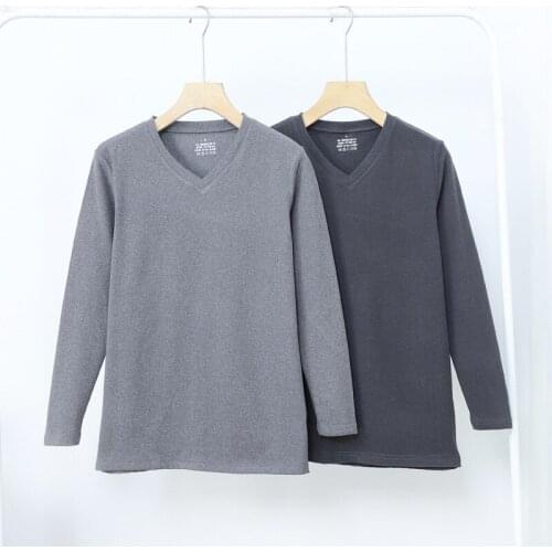 Mens thick thermal underwear plus velvet V-neck heating German velvet bottoming shirt pullover thick autumn clothing one-piece