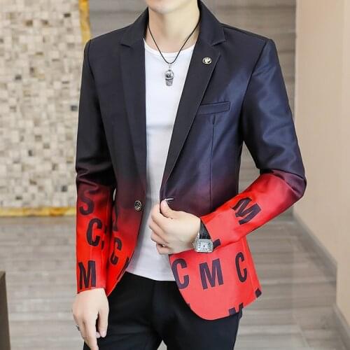 2021 Mens Letter Printing Gradient Color blazer Autumn New Slim Fit blazer