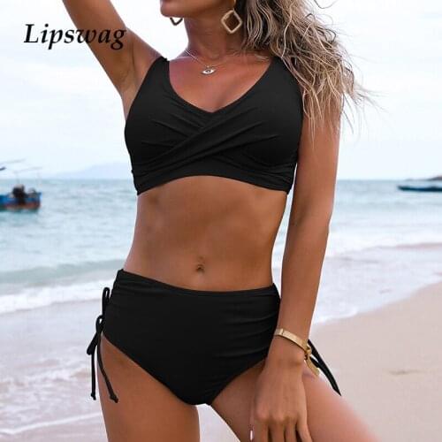 Solid Color High Waist Swimsuit Sexy Two Piece Women Bikini Push Up Brazilian Monokini Swimwear Biquini Beachwear Bathing Suit