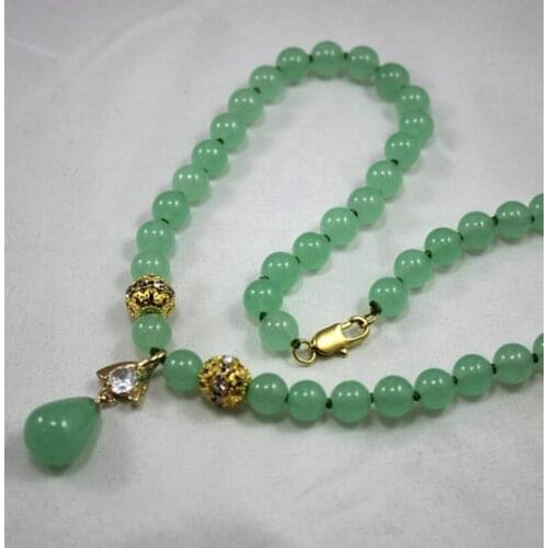 Ping 2 styles!wholesale/retail 8mm light green Jade necklace crystal plated Jade pendant
