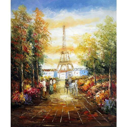New Year Gift Modern Decorative Art Oil Paint Painting Landscape Wall Painting on Canvas Gardens Near The Eiffel Hand Painted