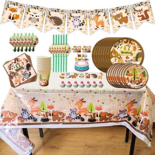 Forest Animal Party Set Fox Tableware Forest Small Animals Zoo Tableware Cartoon Squirrel Bear Deer Dinner Plate Supplies xw09