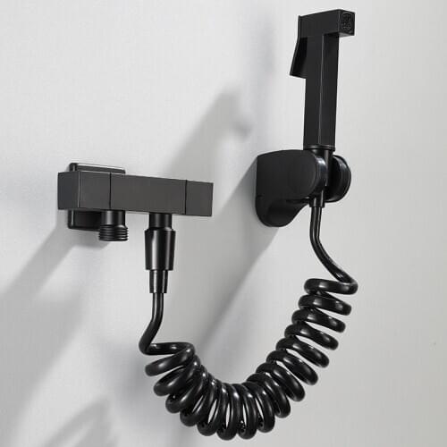 Hand Held Bidet Sprayer Douche Toilet Kit Bidet Faucet Black Brass Square Shattaf Shower Head Copper Valve Set Jet Bidet Faucet