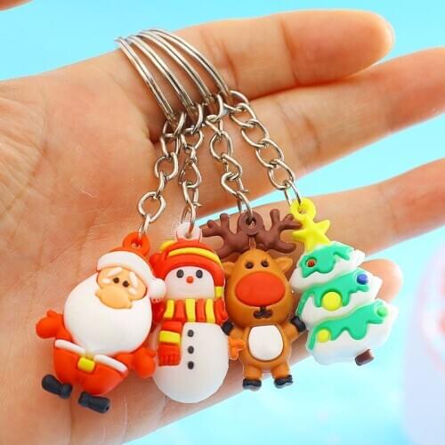 Silicone Santa Claus Reindeer Elk Keychain Women Cute Girls Snowman Keychain On Bags Jewelry Christmas New Year Children Gift