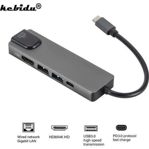 Type C HUB HDMI-compatible 4K USB C Hub to Gigabit Ethernet Rj45 Lan Adapter for Mac book Pro Thunderbolt 3 USB-C Charger Power