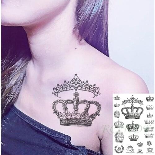 Waterproof Temporary Tattoo Sticker Crown Big Size Black Flash Tatoo Fake Hand Arm Leg Body Art Tatto for Girl Men Women