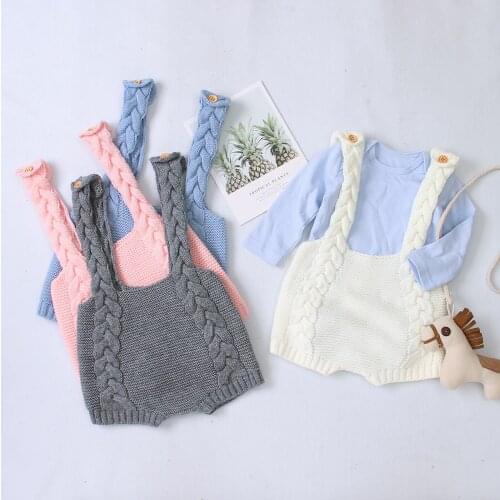 Newborn Baby Knitted Suspender Pants Overalls Cute Solid Color Sleeveless Toddler Infant Short Jumpsuit for Spring Autumn