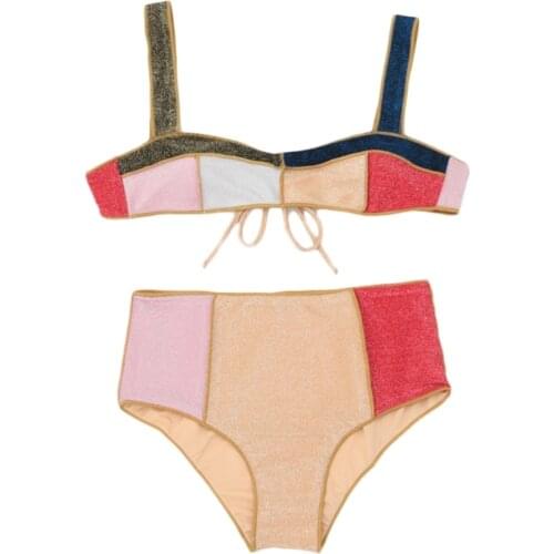 F2TC Womens Gold Wire Triangle Bikini Top Stitching Color Cut Stitched Bikini