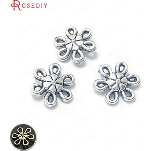 100PCS 10MM Antique Silve and Alloy r Zinc Bronze Flower Connect Charms Jewelry Making Supplies Diy Findings Accessories