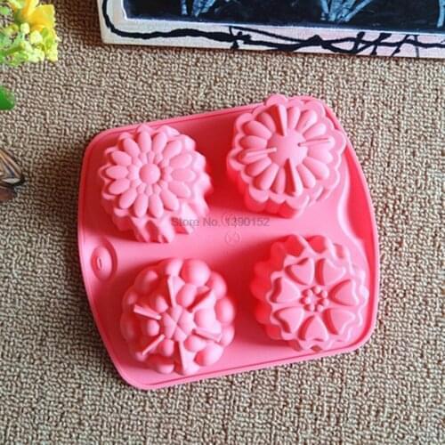 100pcs Silicone Baking Tool 4 Different Patterns Flower Shape Ice skin Moon Cake Mold DIY Chocolate Mousse Jelly Pudding Mold