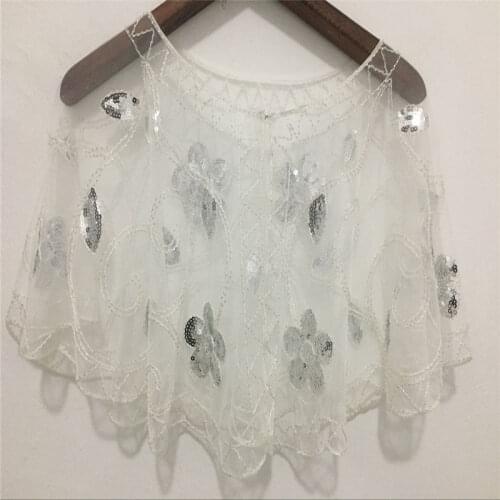 1920s Shawl Wraps Gatsby Beaded Evening Cape Bridal Bolero Flapper Cover Up Gauze Sequin for Wedding Party 9530