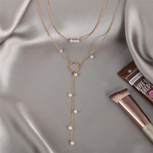 2021 New Fashion Double Layer Pearl Necklace for Women Pearl Long Pendant Necklace Trend Choker Chain Jewelry Gifts