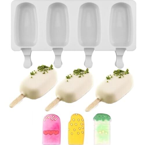 4 Cavities Silicone Freezer Ice Cream Mold Tool Juice Popsicle Molds Children Pop Lolly Tray Ice Cube make rcandy bar Making