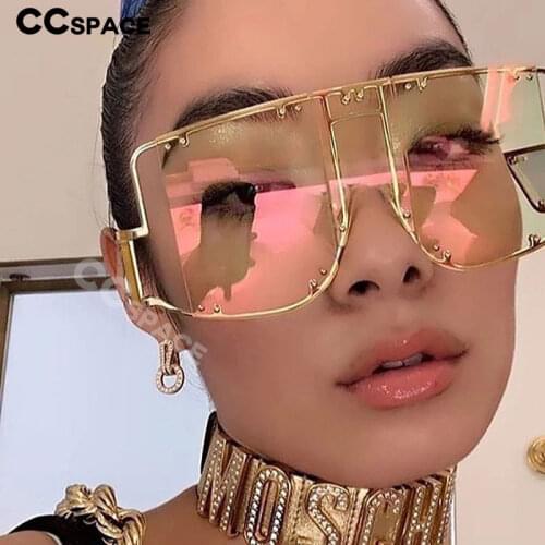 46215 Square Oversized Mirror Brand Sunglasses Men Women Shades Glasses Metal Rivet Trend Unique Eyewear Uv400