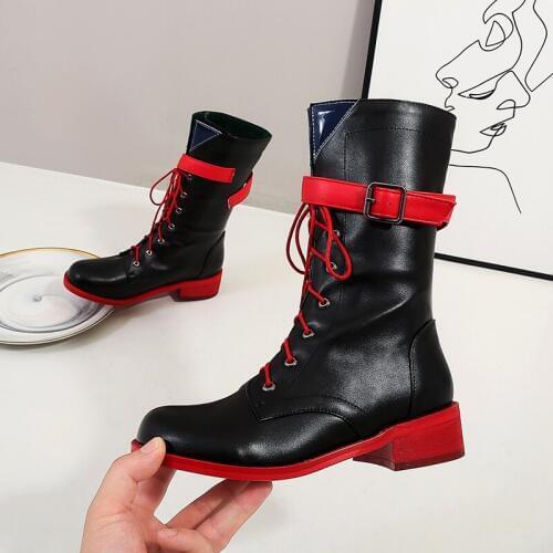 Color matching Boots Women Ankle Boots Motocycle Boots Female Shoes Autumn Lace Up Winter Motorcycle Boots 2021New British Style