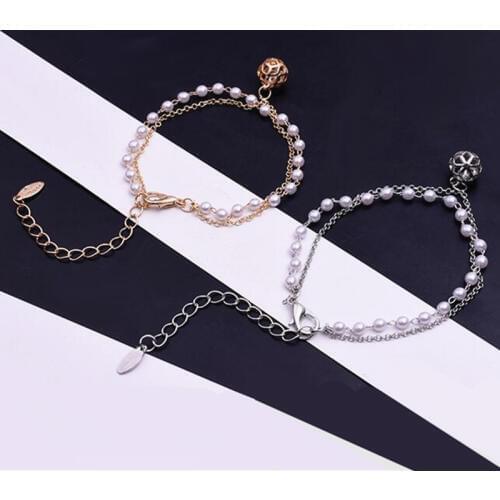Retro Charm Bracelets & Bangles Crystal Ball Jewelry Gift For Women Girls Vintage Double Layer Simulated Pearl Beads Bracelet