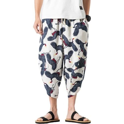 Casual Mens Linen Harem Pants Men HipHop Drop Pants Men Joggers Male Pantalones Hombre Retro Chinese Style Ankle-Length Pants
