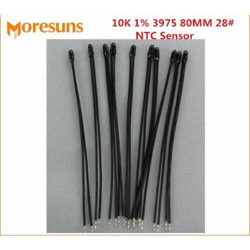 Fast Free Ship 100pcs/lot NTC thermistor sensor 10K 1% 3975 80MM 28# single resistant 200 degrees wire NTC Sensor