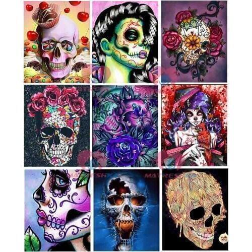 Diy popular paintings for halloween skull sketelon pictures by numbers full diamond embroidery diamond mosaic sale needlework