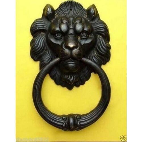 Chinese Fierce Lion Head Door Knocker 7"High 17cm Height Garden Decoration 100% real Brass