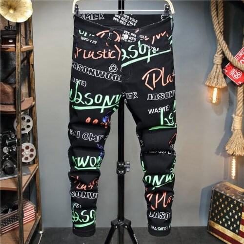 New Autumn Winter 2021 3D Stretch Digital Colours Print Jeans Teenagers Men Casual Fashion Trousers Denim Pants Streetwear