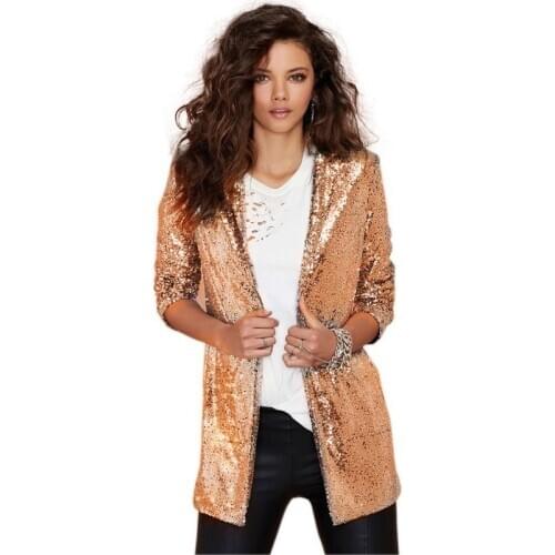 Elegant Women Sequins Jackets Casual Chic Outwear Suit Jacket office lady Long Sleeve Glod Streetwear Blazer Club Party Clothes