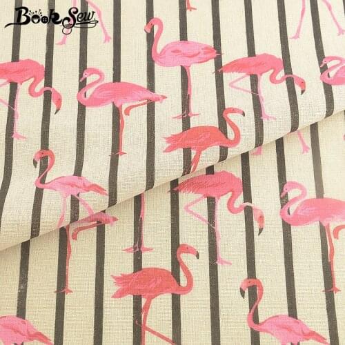 Booksew Telas Por Metro Cotton Linen Fabric Ankara Beige Line With Animals Patchwork Sewing Curtain Tecido Tissu Coton Material