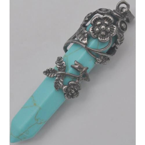 Howlite Stone GEM Pillar Pendant Flower Plants Jewelry For Woman Gift S233