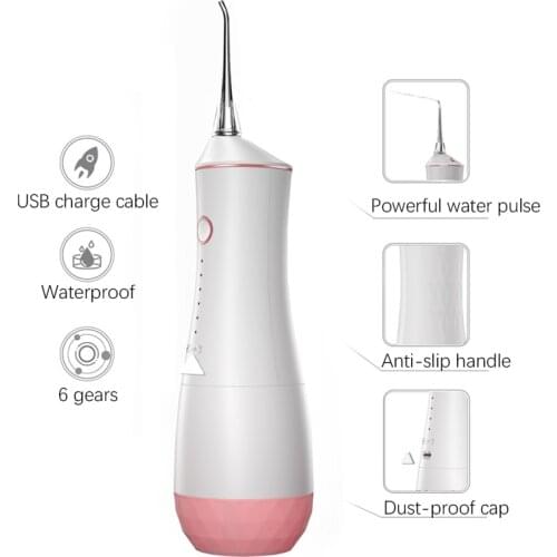 320ml Dental Oral Irrigator Portable Flosser Water Tank Gum Massager Rechargeable 6 Modes IPX7 Waterproof 6 Nozzles Teeth Clean