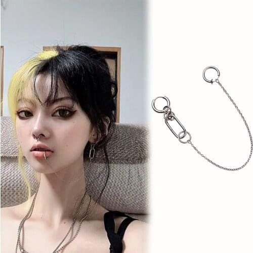 Stainless Steel Nose Chain Fake Earrings Personality Lip Ring with Long Chains Fashion Piercings Earring Ear Clip Body Jewelry