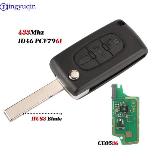 Jingyuqin For Peugeot for Citroen C3 C5 HU83 Blade CE0536 Flip Remote Key 3 Button with Trunk ASK 434mhz Remote Circuit Board