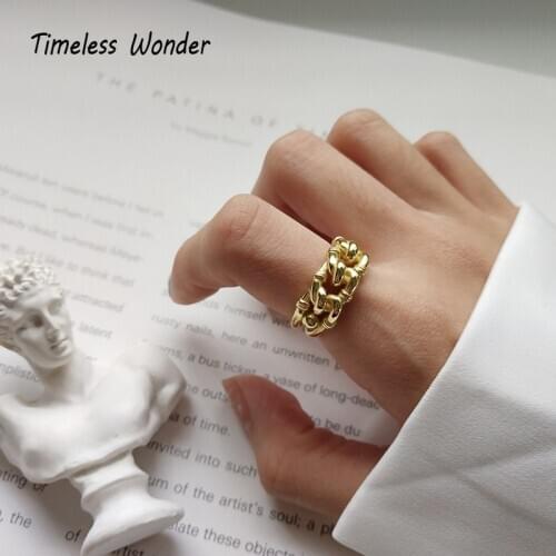 Timeless Wonder 925 Sterling Sliver Geo Bamboo Twist Open Statement Ring Jewelry Punk Adjustable Anillos Mujer Gothic Chain 2532