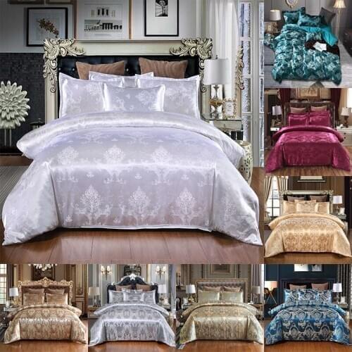 2021 New Satin Jacquard Bedding Set Solid European Style Duvet Cover Pillowcases For Queen King Size Luxury Bed Line 2/3 Pcs