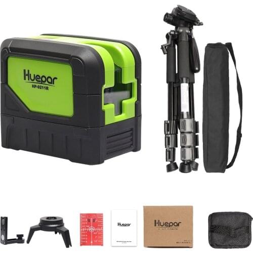 Huepar 2 lines Self-leveling Cross Line Laser Level 2 Dots Red Vertical Horizontal Lines 2pcs Magnetic Bases + Adjustable Tripod