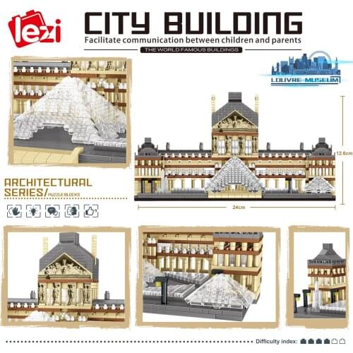 LZ8040 Diamond Small Particles World Famous Museum Louvre Museum Paris France Puzzle Decompression Building Block Toys