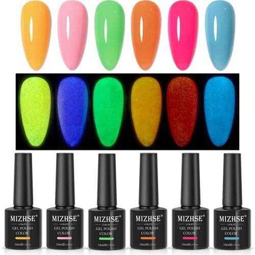 MIZHSE 6PCS Glow In The Dark Gel Polish Set Gel Varnish Luminous Semi-permanent Enamel Nail Polish for Manicure Set Gel Nail Art