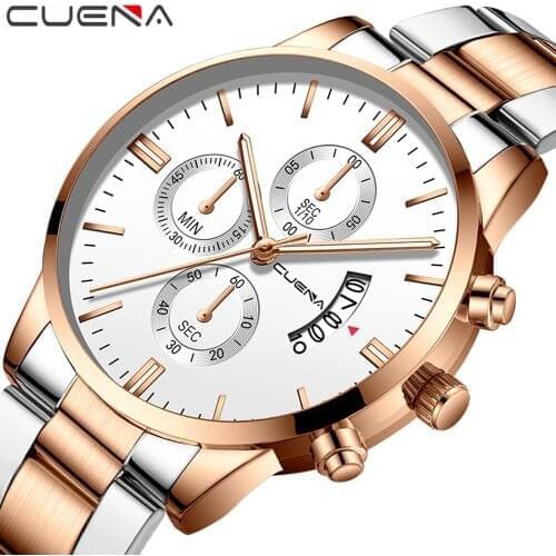 Relojes Hombre CUENA New 2019 Mens Watches Top Brand Luxury Date Business Quartz Watch Men Full Steel Big Dail Waterproof Clock