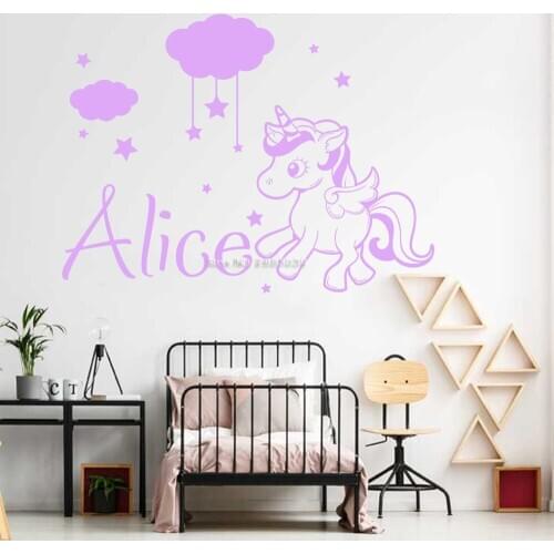 53*40cm Unicorn & Name Wall Decal Art Baby Bedroom decor Cute Girl Nursery Wall Decor Cloud & stars Stickers personalised LC1685