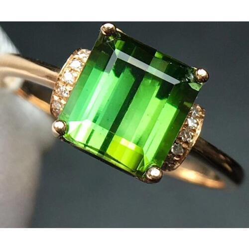 Fine Jewelry Real Pure 18 K Gold Jewelry 100% Natural Green Tourmaline Gemstones 2.45ct Diamonds Males Wedding Fine Mans Rings