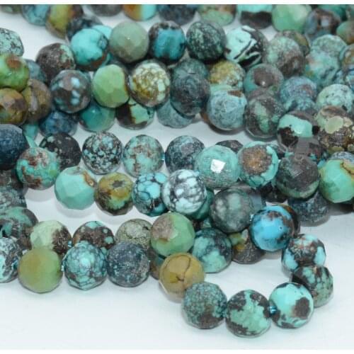 Natural Turquoise With Black or Brown Matrix Faceted Round Beads 5.9mm-6mm