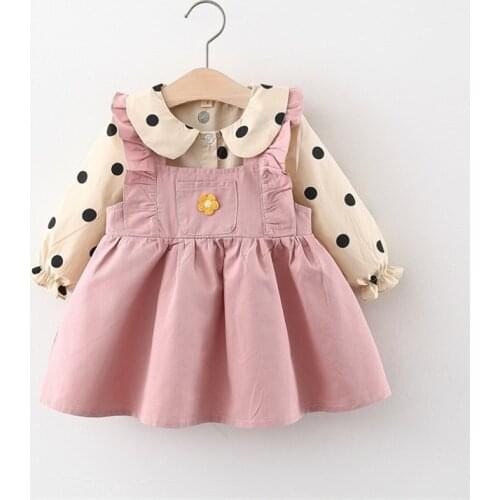 2021 Autumn Newborn Baby Girls Dress Outfits Princess Long Sleeve Dot Shirt Dress for Girls Clothing 1 Year Birthday Dresses Set