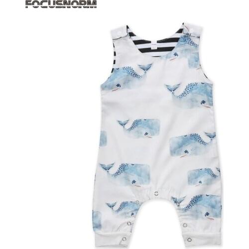 0-3Y Newborn Infant Baby Boys Girls Whale Print Summer Clothes Kids Cotton Sleeveless One-Piece Romper Jumpsuit Outfits Clothing