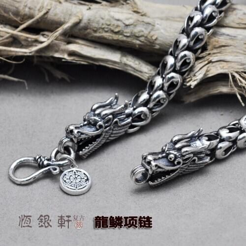 925 Sterling Silver Necklace Male Thai Silver Retro Palace Original Handmade Fashion Domineering Dragon Scales Necklace Jewelry