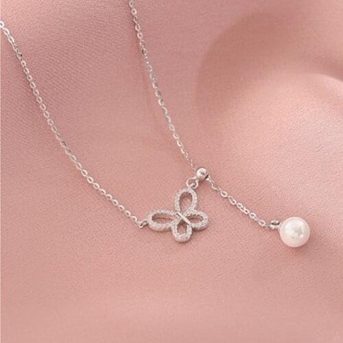 VENTFILLE 925 Sterling Silver Butterfly Pearl Necklace Female Design, Temperament, Simple, Simple, Hundred Matching Ornaments