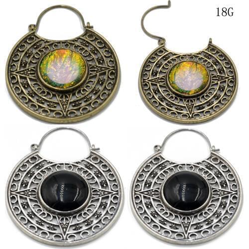 PAIR Solid Brass Isis Clasp Design with Synthetic Opal Ear Weights Hoop Earring Ear Gauge Expander Body Piercing Jewelry 18g