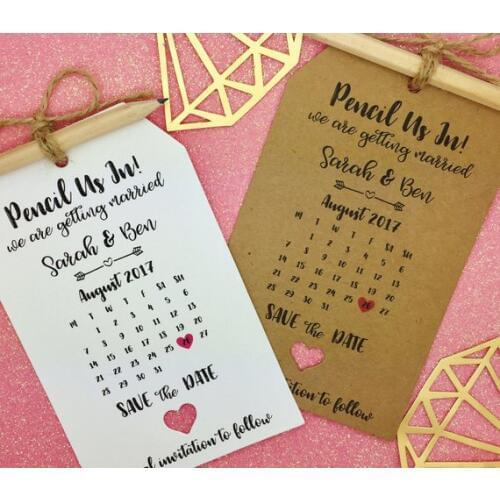 Personalize any text Rustic wedding Calendar Pencil Us In Save The Date Card Invitation with Pencil & Envelop birthdday invites