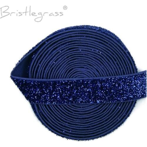BRISTLEGRASS 3 Yard 5/8" 15mm Navy Glitter Metallic Fold Over Elastics Spandex FOE Kid Hairband Headband Lace Trim Sewing Notion
