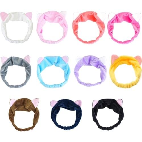 11 Colors Cat Ear Headband for Women Hair Accessories Girl Solid Washing Elastic Hair Band Velvet Soft Headbands 2021